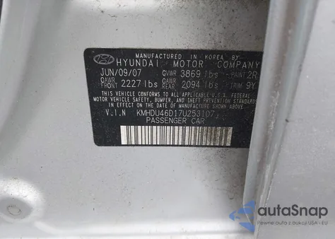2007 Hyundai Elantra Gls/Limited/Se from USA, damaged, VIN KMHDU46D17U253107
